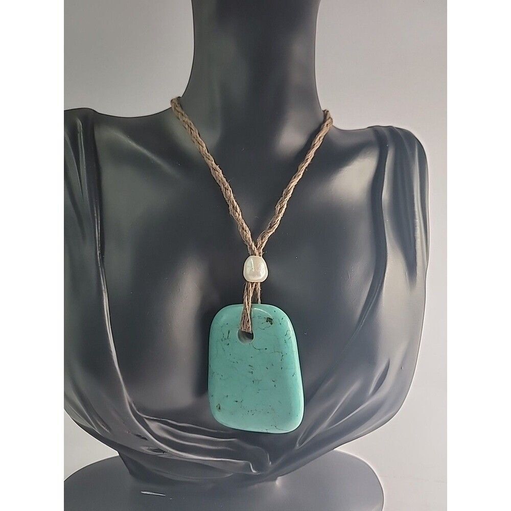 Vintage Howlite Stone Pendant on Braided Cord Necklace BoHo Southwestern Style